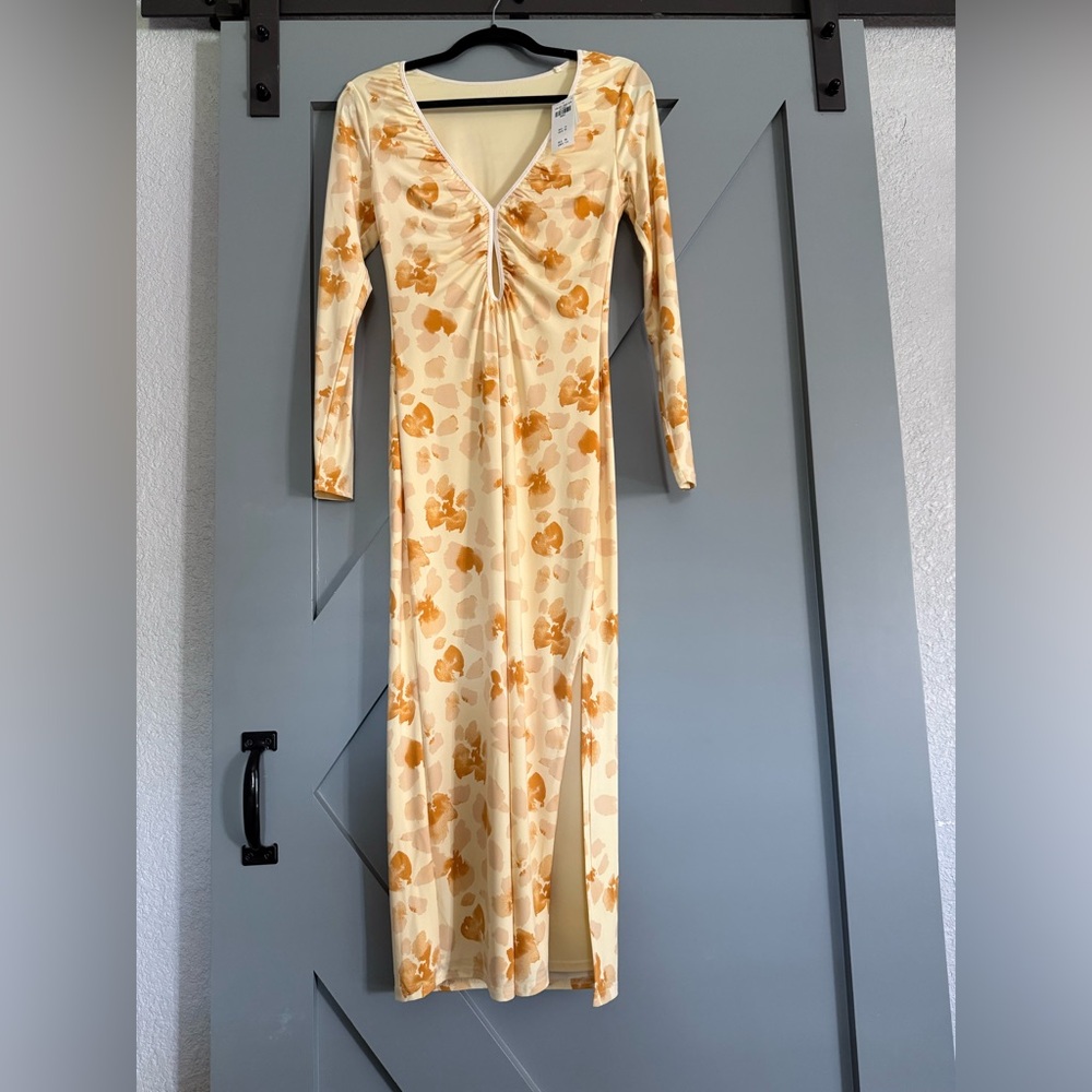 Floral Long Sleeve Dress in Cream and Orange